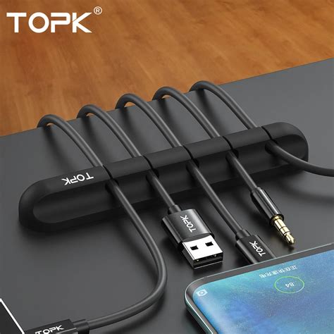 Topk Cable Organizer Silicone Usb Cable Winder Desktop Tidy Management
