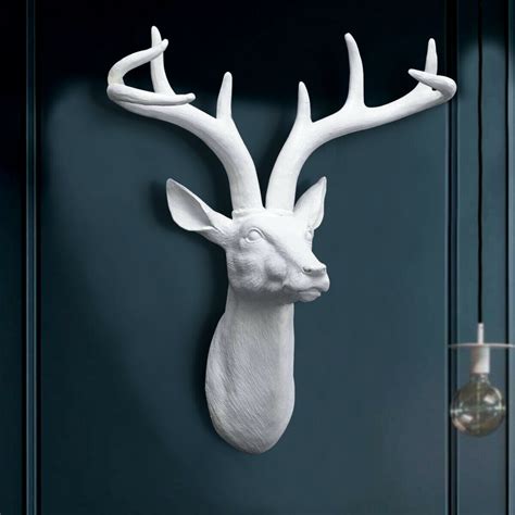 Xl Wall Mounted White Stag Deer Head Resin Antler Head Homebusiness