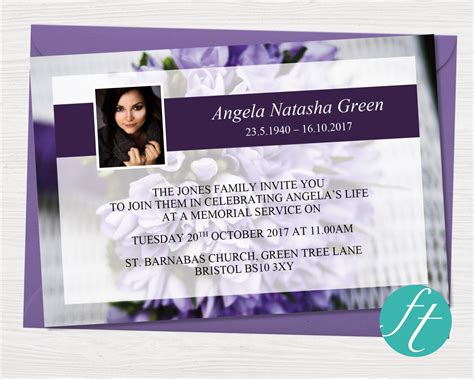 Funeral Invitation Card Purple Bouquet Funeral Templates