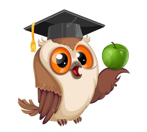 Premium Vector Owl In Graduation Cap Holding Green Apple Back To