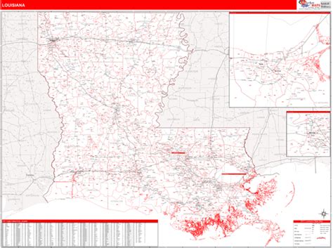Louisiana Zip Code Wall Map Red Line Style By Marketmaps