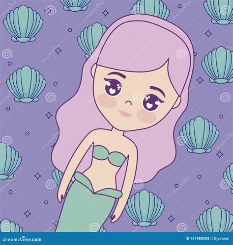 Cute Mermaid With Seashell Stock Vector Illustration Of Beautiful