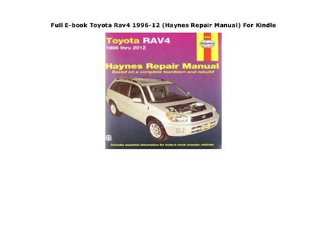 Full E Book Toyota Rav4 1996 12 Haynes Repair Manual For Kindle