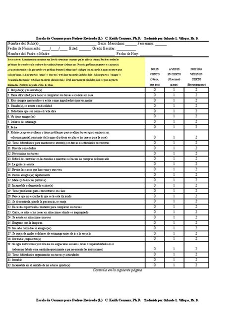 Escala De Conners C Keith Conners Ph D Traducida Por Orlando L Villegas