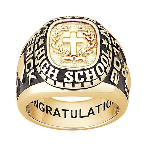 Mens 18k Gold Over Sterling Cross Traditional Class Ring Sterling