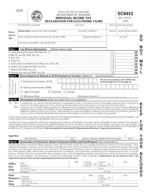 Sc Dor Sc8453 2015 2022 Fill Out Tax Template Online Us Legal Forms