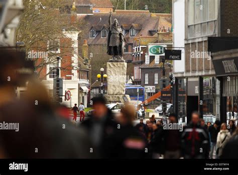 A Bronze Statue Of King Alfred The Great In Winchester High Street In