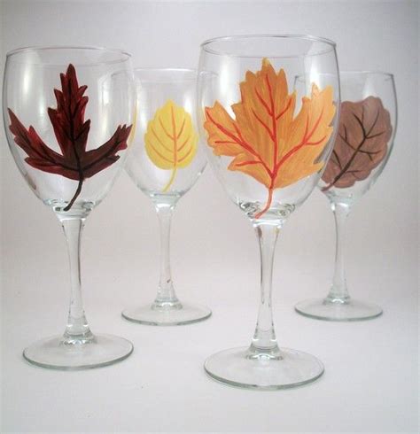 Fall Leaves Hand Painted Wine Glasses Seasonal Autumn By Raesmith 53