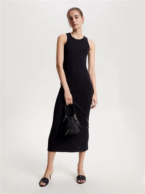 Ribbed Bodycon Maxi Dress Black Tommy Hilfiger