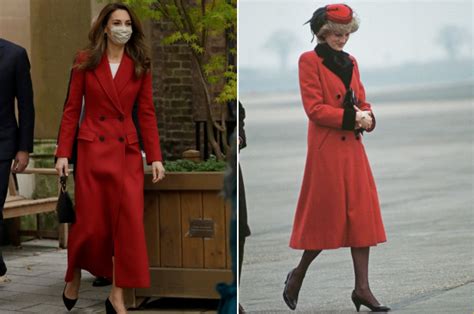 The model reached forward to touch her toes, strategically poised to protect her modesty as she worked her best. Kate Middleton channels Princess Diana in red coat