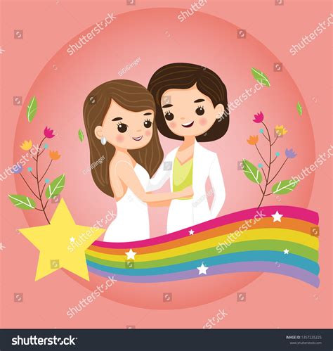 Cute Lesbian Couple Pride Flag Banner Stock Vector Royalty Free 1357235225