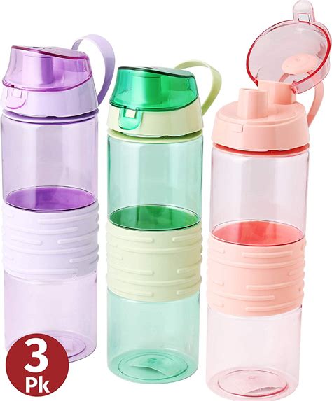 Sports Water Bottle Kids Reusable Leakproof 25 Oz 3 Pack Plastic Wide