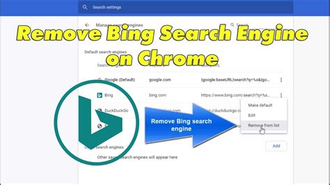 How To Remove The Bing Search Engine On Chrome Browser Youtube
