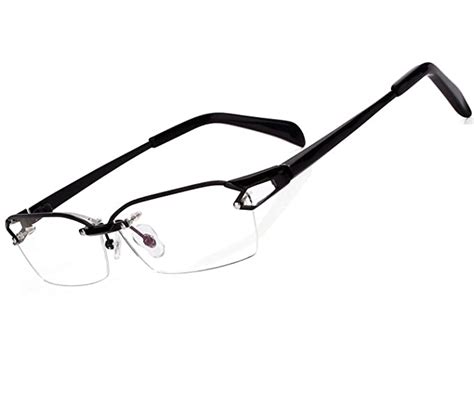 agstum pure titanium half rimless glasses frame optical eyeglasses clear lens black 58