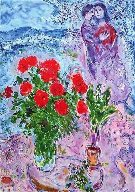 Red Bouquet With Lovers By Marc Chagall Marc Chagall Chagall