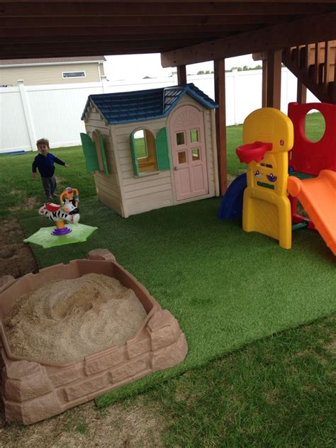 Play Area We Made For The Wasted Space Under The Deck Backyard Kids