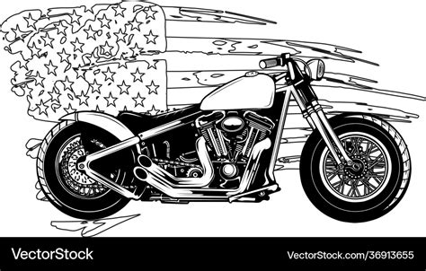 Draw In Black And White Chopper Motorcycle Vector Image