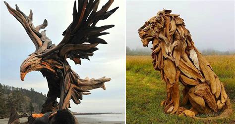 Artist Jeffro Uitto Creates Incredible Driftwood Animal Sculptures With