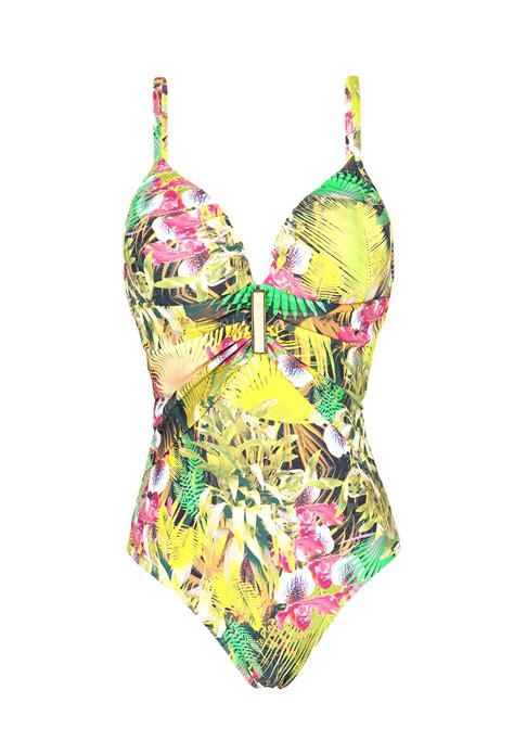 One Piece Tropical Green Swimsuit With Cups Maio Folhagem Verde