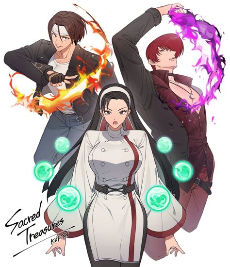 Yagami Iori Kusanagi Kyou And Kagura Chizuru The King Of Fighters And 1 More Drawn By