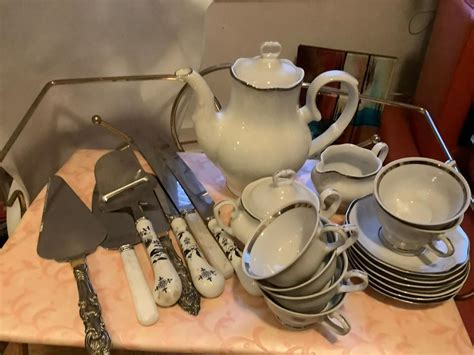 Set Of 6 Signed Made In Poland Tea Service And Flatware Tallest 7