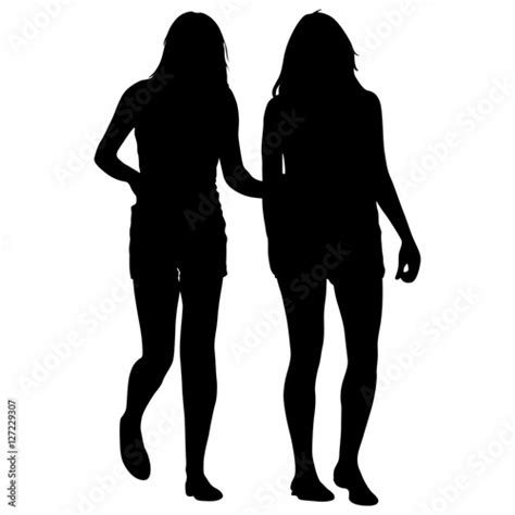 Silhouette Two Lesbian Girls Hand To Hand Isolated On White Background