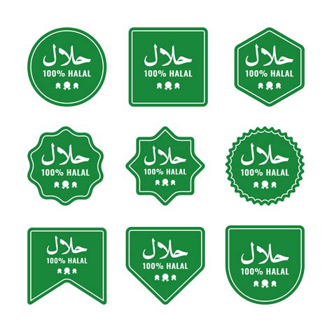 Halal Stamp Logo Vector Set Percent Halal Certified Badge Symbol Design For Product Label