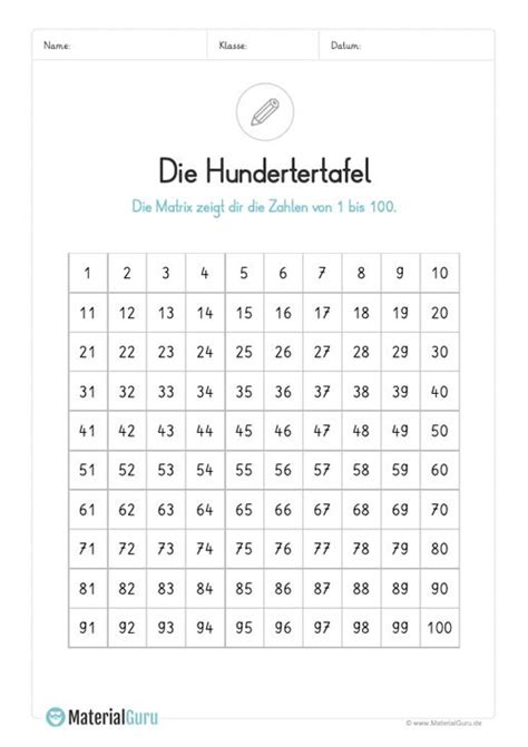 Orientierung im zahlenraum bis 100. Kostenlose Arbeitsblätter und Übungen zum Thema Hundertertafel / Hunderterfeld für den Mathe ...