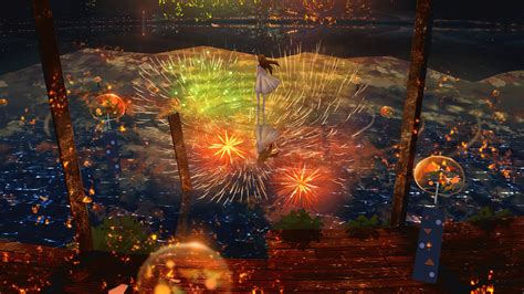 Fireworks Anime Scenery 4k 1460f Wallpaper Pc Desktop