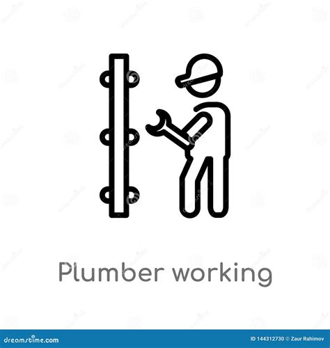 Outline Plumber Working Vector Icon Isolated Black Simple Line Element