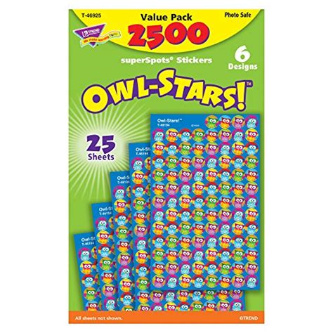 Trend Enterprises Inc Owl Stars Superspots Stickers Value Pack 2500
