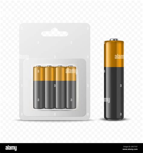 Vector 3d Realistic Four Alkaline Battery In Paper Blister And Single