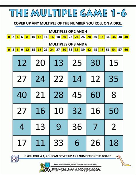 Printable Multiplication Games With Dice