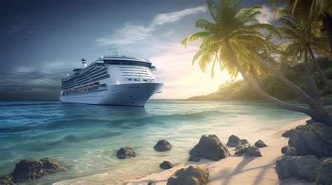 Photo Of Cruise Ship With Palm Trees And Tropical Ocean Background 3d Cruise Ship By The Shore