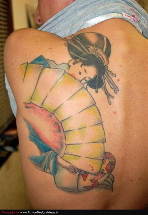 Back Shoulder Colored Geisha Tattoo