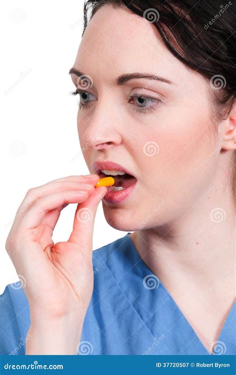 Woman Taking Pill Stock Image Image Of Painkiller Contraceptive