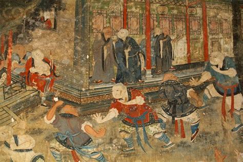 Fresco Painting Of Monks Practising Kung Fu At Shaolin Monastery