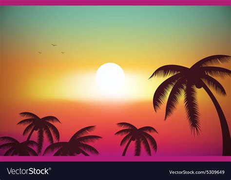 A Tropical Island Sunset Sunrise With Palm Trees Vector Image