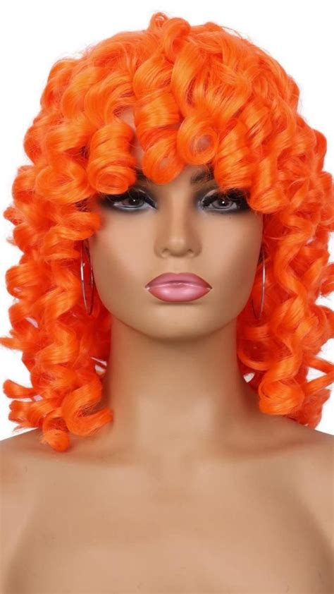 tereshar short curly wigs for black women orange afro curly wig with bangs big bouncy fluffy