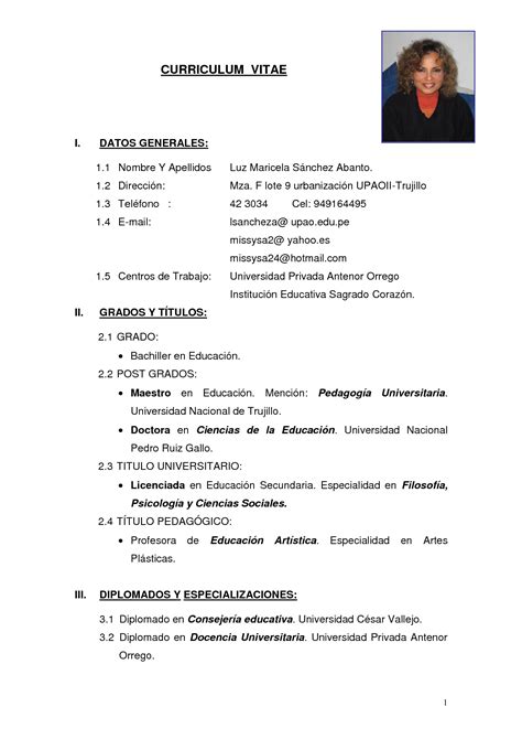 Modelo De Curriculum Vitae Simple Peru Modelo De Curriculum Vitae