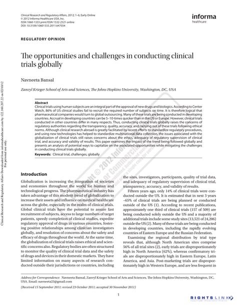 Pdf The Opportunities And Challenges In Conducting Clinical Trials Globally