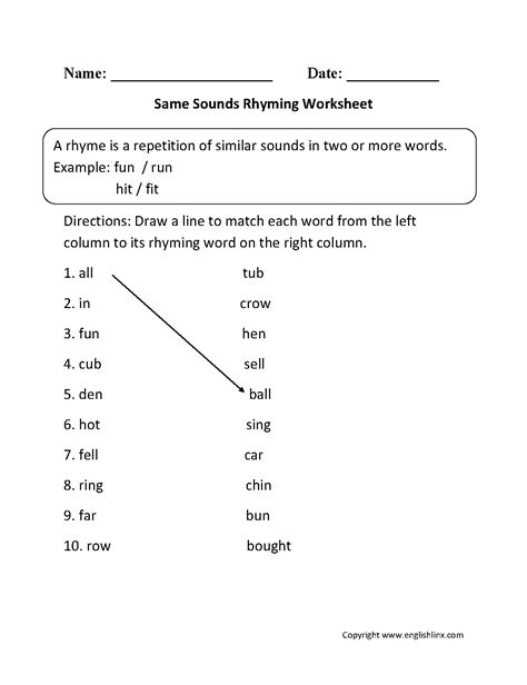 Grade 1 Rhyming Bells Worksheet