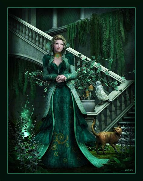 Green Fantasy Beautiful Witch Green Witch Colorful Drawings Photo
