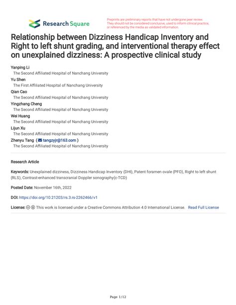Pdf Relationship Between Dizziness Handicap Inventory And Right To