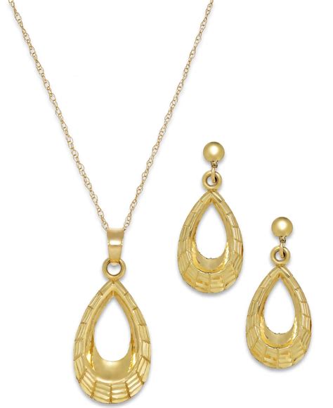 Macys Textured Teardrop Jewelry Set In 10k Gold In Gold Save 55 Lyst