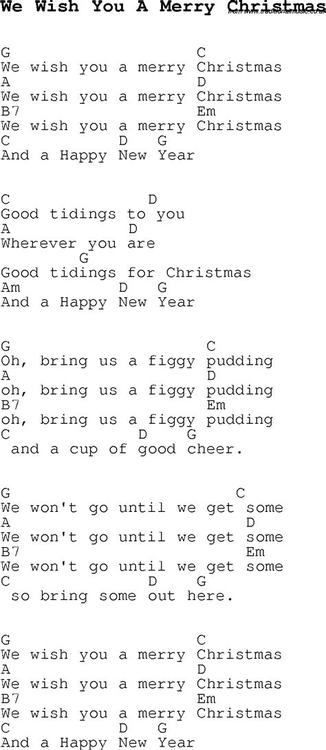 Christmas Carolsong Lyrics With Chords For We Wish You A Merry Christmas