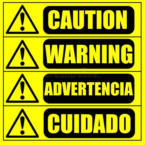 Caution Warning Sign On The Yellow Background Stock Vector