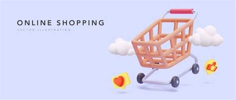 Free Vector Online Shopping Banner With 3d Shopping Cart Clouds And