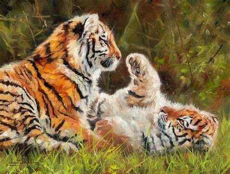 Tiger Cubs Playing Painting By David Stribbling Fine Art America