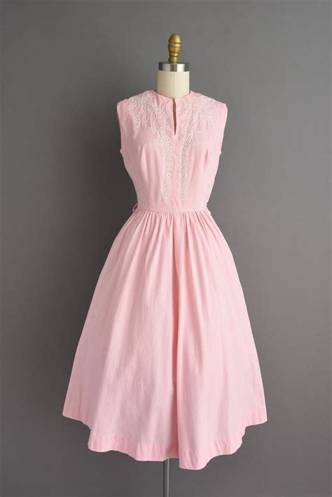 50s Dress Pink Cotton Sleeveless Full Skirt Shirt Summer Dress
